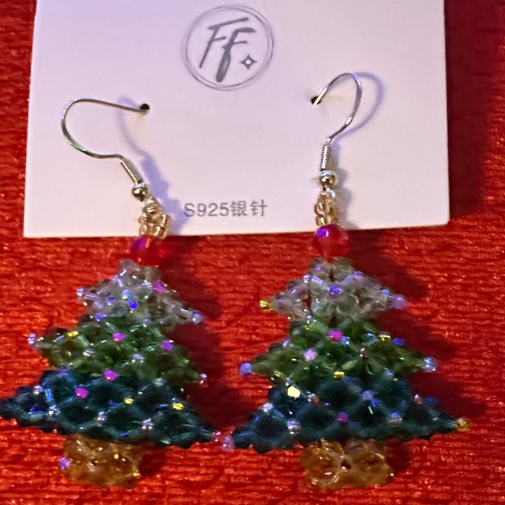 Sparkly Christmas Rhinestone Tree Earrings